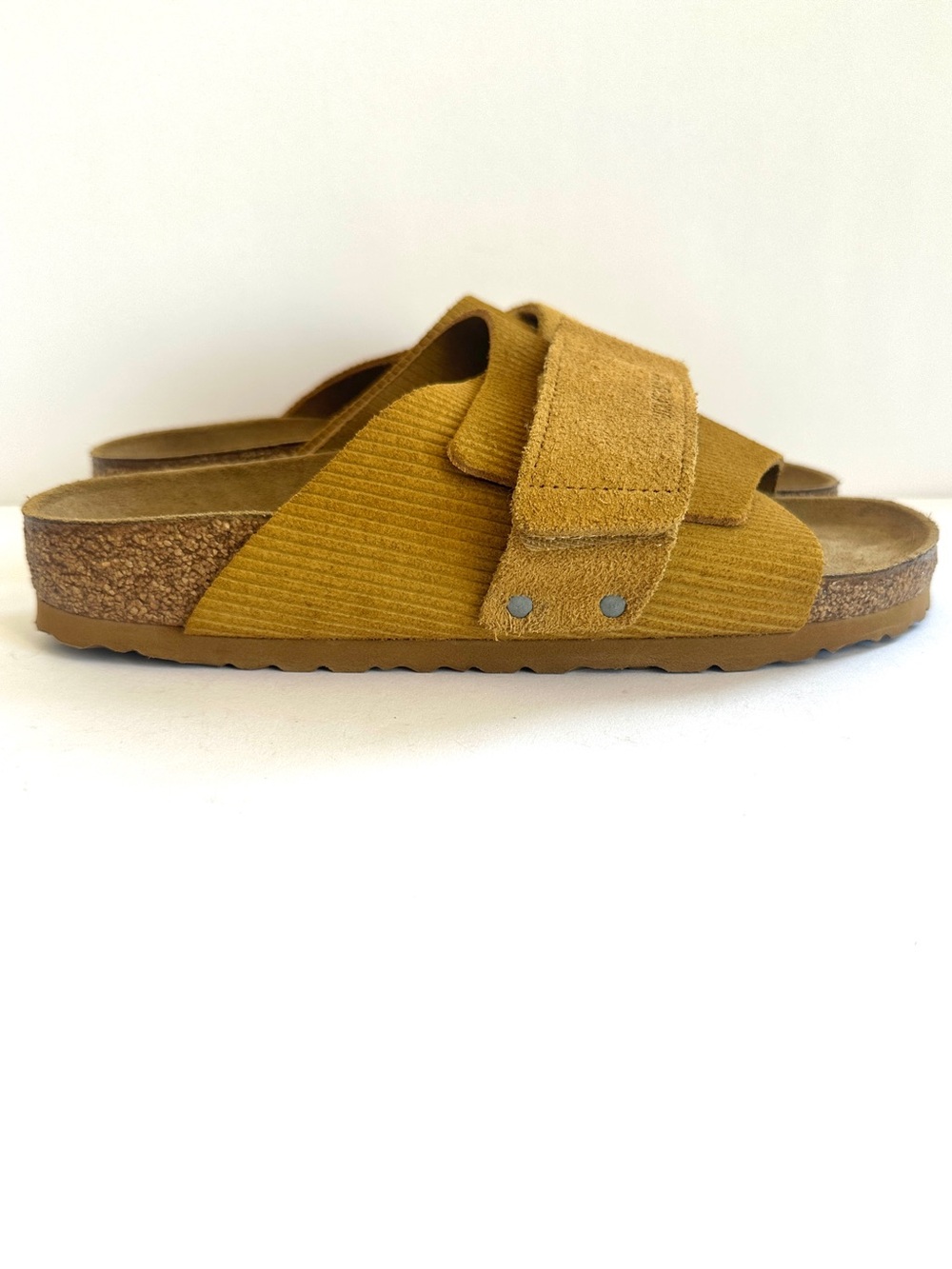 BIRKENSTOCK KYOTO SUEDE LEATHER EMBOSSED CORDUROY BROWN SLIDE SANDAL EU40/W9-9.5 - Picture 2 of 15